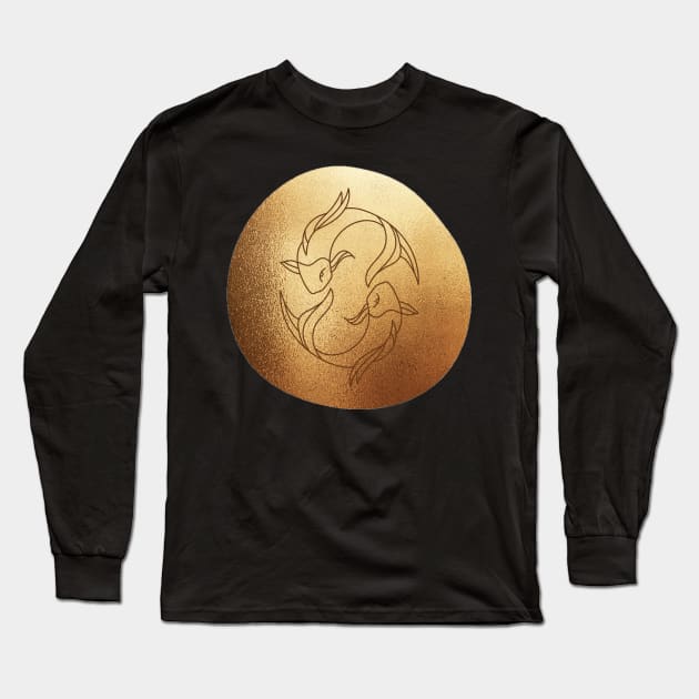 Pisces Zodiac Metallic Gold Long Sleeve T-Shirt by Faeblehoarder